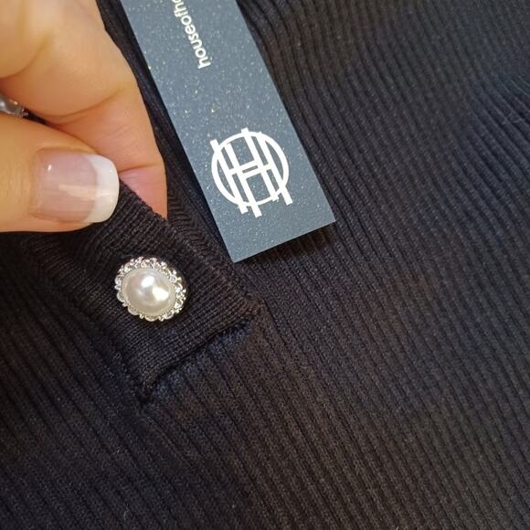 House of Harlow Ribbed Knit Collared Henley Midi Dress Black XL NWT - Picture 5 of 9